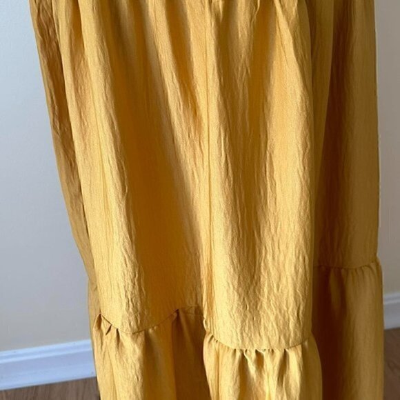 NWT Tiered Maxi Boho Belted Ruffled Sleeveless Yellow Amber Crepe Satin … - Picture 9 of 13